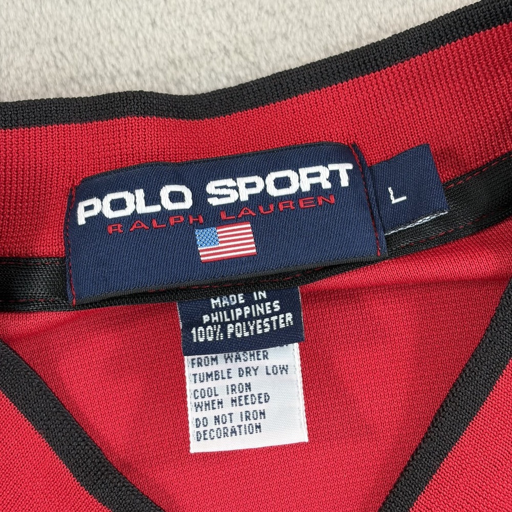 Vintage Ralph Lauren Polo Sport Warm Up Tear Away Snap Shirt Red Black Men Large - Picture 2 of 8